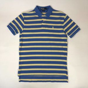 Polo Ralph Lauren Short Sleeve Shirt Mens SM Blue Yellow Striped 2 Button Collar